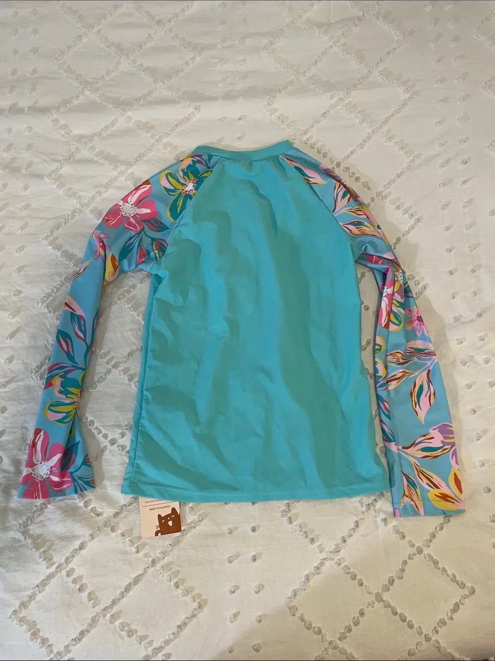 Kids' Turquoise Floral Rashguard  Zip Front Rash Guard for Girls Long Sleeve nwt